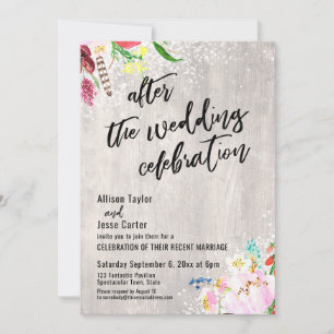 Floral Lights Wood After the Wedding Celebration Invitation