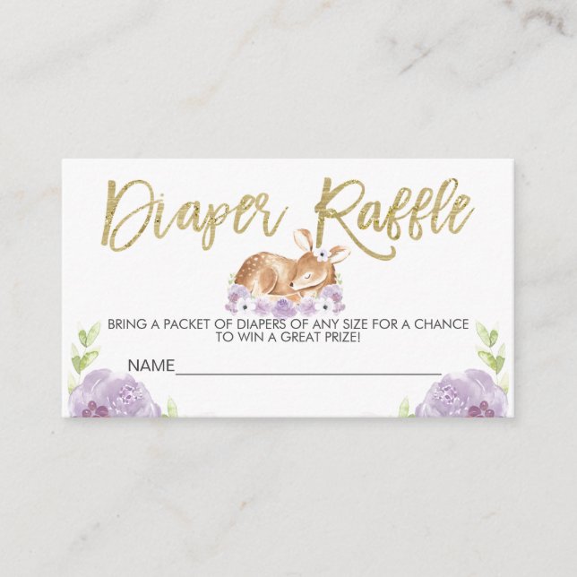 Floral Lilac Deer Diaper Raffle Baby shower Ticket Enclosure Card (Front)