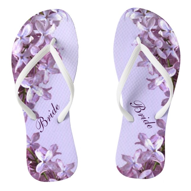 Floral Lilac Flowers Wedding Bridal Flip Flops (Footbed)