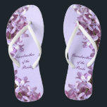 Floral Lilac Flowers Wedding Grandmother of Bride Flip Flops<br><div class="desc">Lilacs are the theme of these elegant floral Grandmother of the Bride wedding flip flops with pink and mauve lilac flowers on a purple background.  The text can be customised for your special occasion.</div>