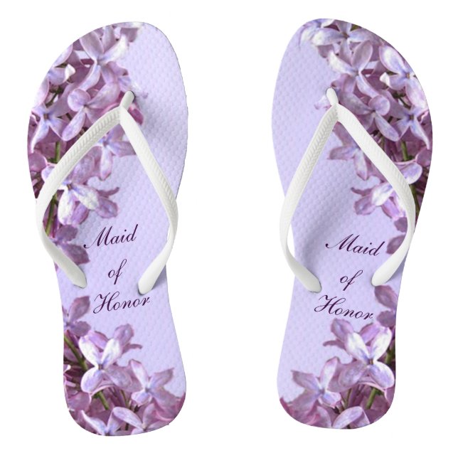 Floral Lilac Flowers Wedding Maid of Honour Flip Flops (Footbed)