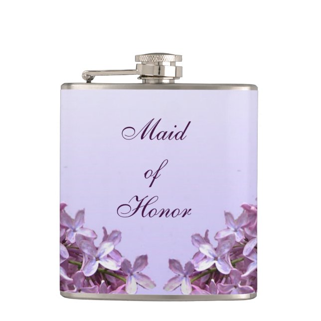 Floral Lilac Flowers Wedding Maid of Honour Hip Flask (Front)