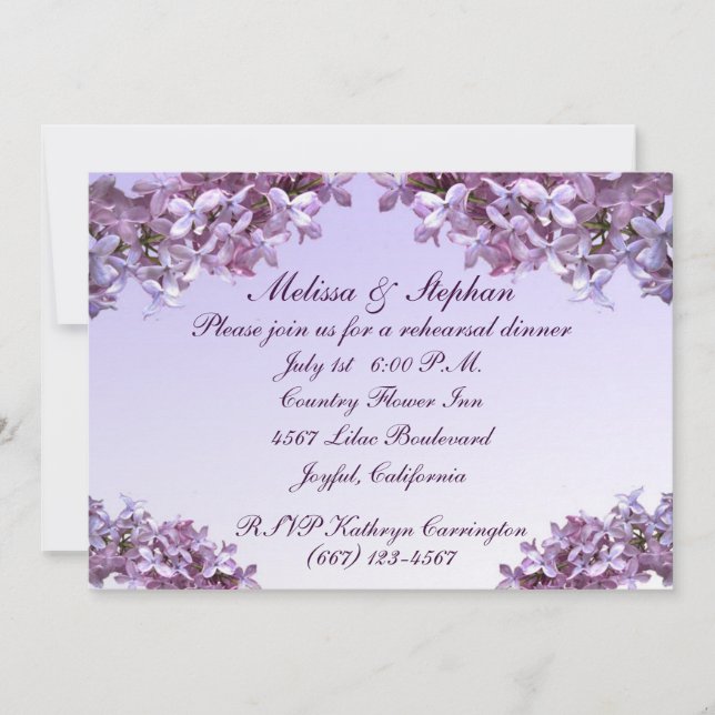 Floral Lilac Flowers Wedding Rehearsal Dinner Invitation (Front)