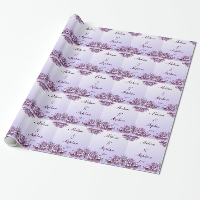 Floral Lilac Flowers Wedding Wrapping Paper (Unrolled)