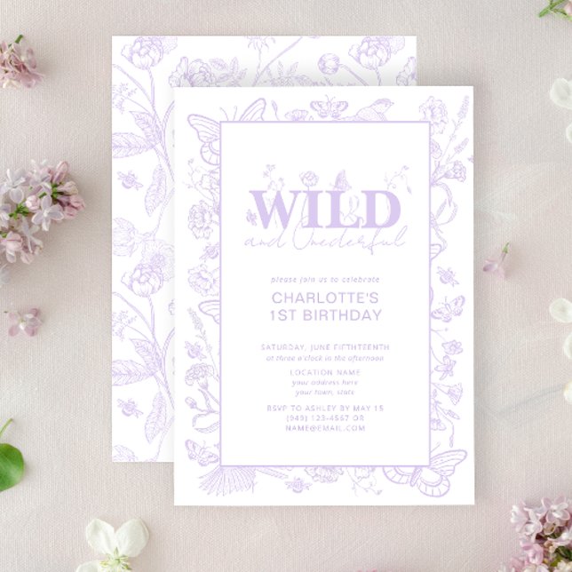 Floral Lilac Flowers Wild & Onederful 1st Birthday Invitation (1st Birthday Invitation)