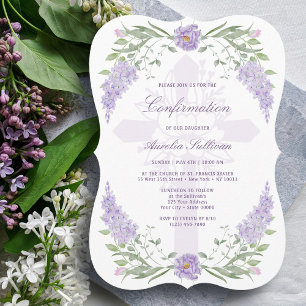 Floral Lilac Frame Holy Cross Confirmation Invitation