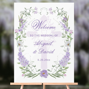 Floral Lilac Frame Religious Wedding Welcome Acrylic Sign
