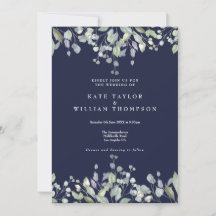 Floral Lilac Greenery Navy Blue QR Code Wedding
