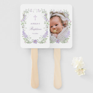 Floral Lilac Lavender Frame Baptism Hand Fan