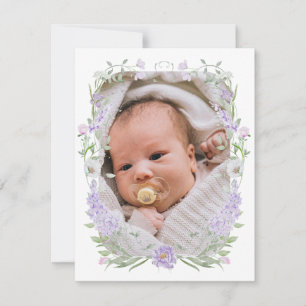 Floral Lilac Lavender Frame Baptism Thank You Card
