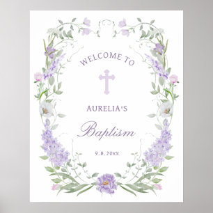 Floral Lilac Lavender Frame Baptism Welcome Poster
