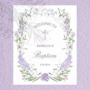 Floral Lilac Lavender Frame Baptism Welcome Poster