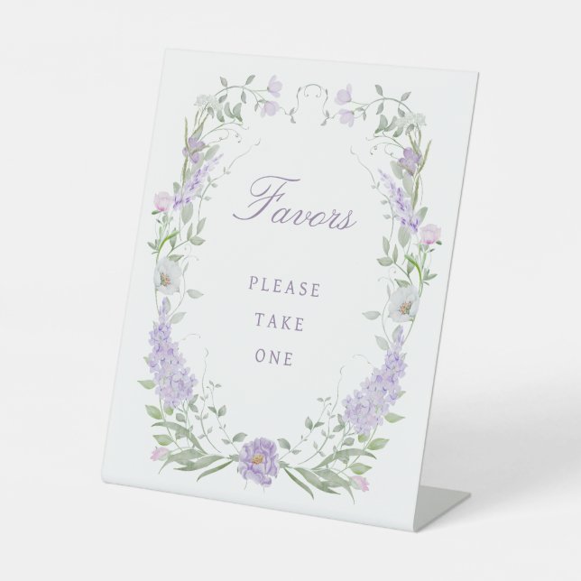Floral Lilac Lavender Frame Favours Pedestal Sign (Front)