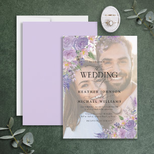 Floral Lilac Lavender Vellum Overlay Photo Wedding Invitation
