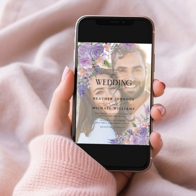 Floral Lilac Lavender Vellum Overlay Photo Wedding Invitation (Creator Uploaded)