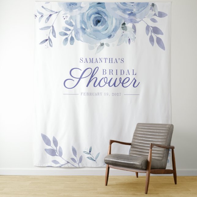 Floral Lilac Photo Booth Bridal Shower Backdrop Tapestry (In Situ)