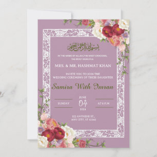 Floral Lilac Pink Muslim Wedding Invitation