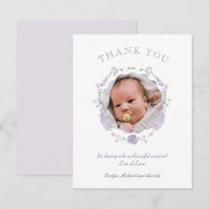 Floral Lilac Wreath Baptism Thank You Card