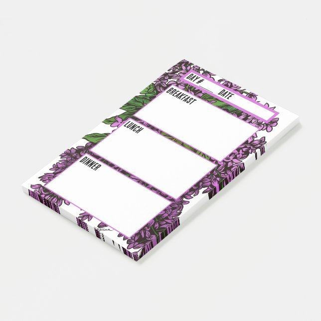 Floral Lilacs Camping Menu Meal Planning Tool Post-it Notes (Angled)