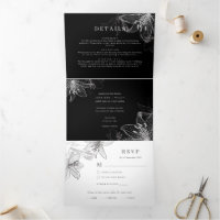 Floral Lilies B&W Trifold All In One Invitation