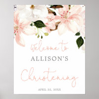 Floral lilies spring Christening welcome sign