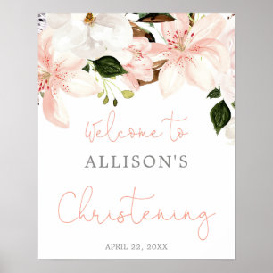 Floral lilies spring Christening welcome sign