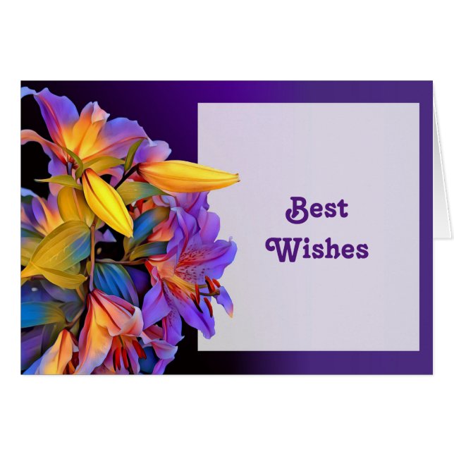 Floral Lilies Wedding Congratulations Card (Front Horizontal)