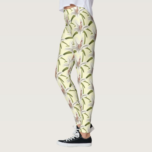 Floral Lillies Cream Stylish Leggings (Left)