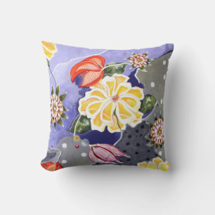 Floral Lilly Blue Abstract Polkadot Cushion