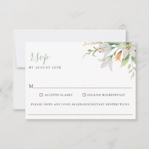 Floral Lily Wedding Food Allergy RSVP Card