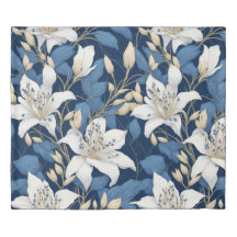 Floral Lily White and Blue Abstract flower garden 