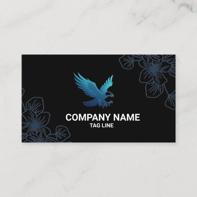 Floral Line Art Black Business Card for Boutique (Front)