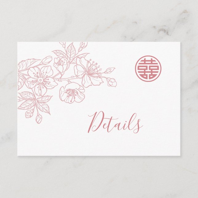 Floral Line Art Blush Chinese Wedding Details Enclosure Card (Front)