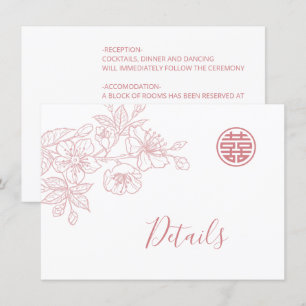 Floral Line Art Blush Chinese Wedding Details Enclosure Card
