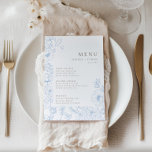 Floral Line Art French Blue Wedding Menu<br><div class="desc">Modern minimalist floral line art frame French blue and dark tan wedding menu.</div>