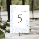 Floral Line Art French Blue Wedding Table Number<br><div class="desc">Modern floral line art frame french blue and tan coloured wedding table number.</div>