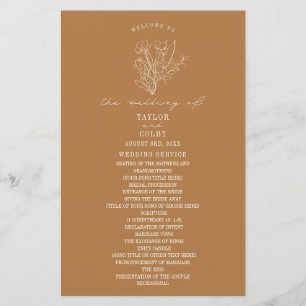 Floral Line Art Goldenrod Yellow Wedding