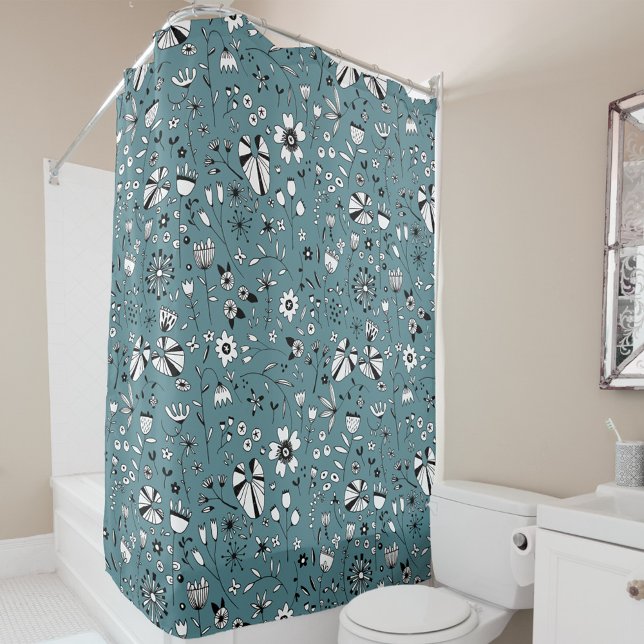 Floral Line Art Green Shower Curtain (Creator Uploaded)
