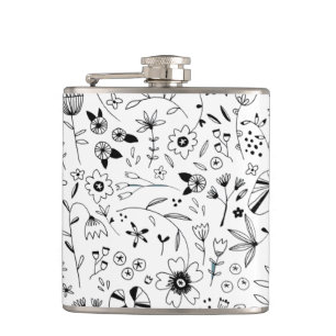 Floral Line Art Hip Flask