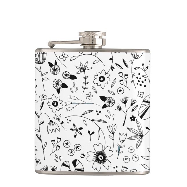 Floral Line Art Hip Flask (Front)