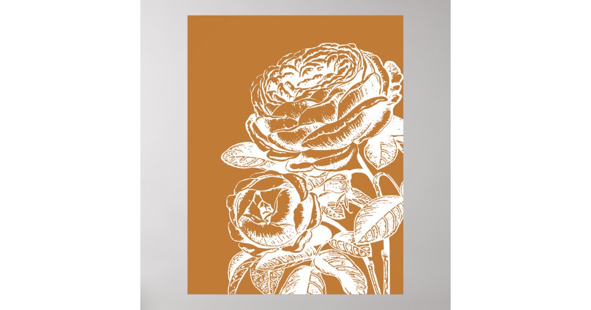 Floral Line Art Illustration in Mustard Yellow Poster | Zazzle