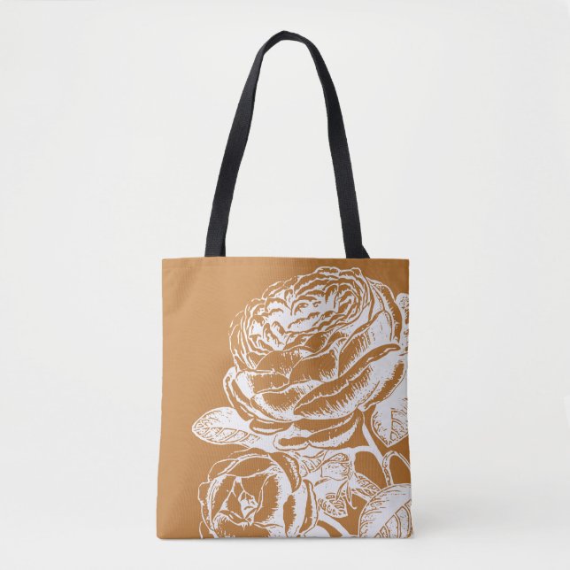 Floral Line Art Illustration in Mustard Yellow Tote Bag (Front)
