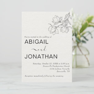 Floral Line Art Minimal Bespoke Ivory Wedding Invitation