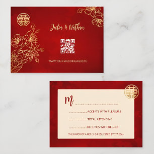 Floral Line Art  RSVP Chinese Wedding Card