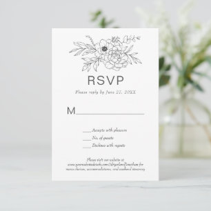 Floral Line Art Simple Bespoke Classic RSVP Invitation