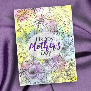 Floral Line Art Soft Colour Palette Mother's Day Postcard