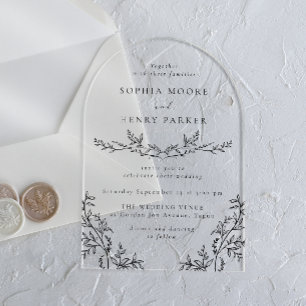 Floral Line Art Wedding Arch Acrylic Invitations