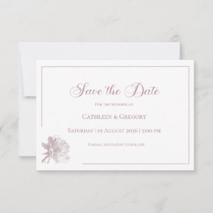 Floral Line Art White Dusty Rose Wedding  Save The Date