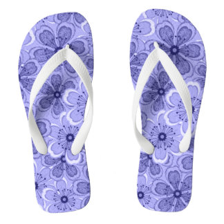 Floral Line Art White N Purple Flip Flops