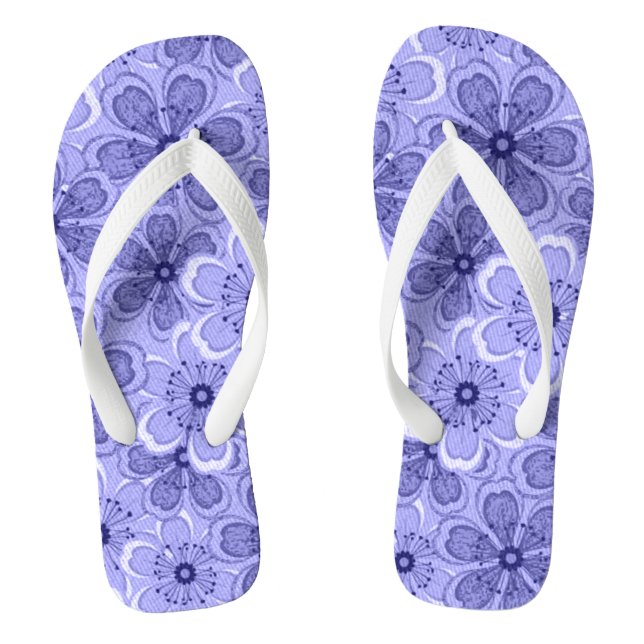 Floral Line Art White N Purple Flip Flops (Footbed)